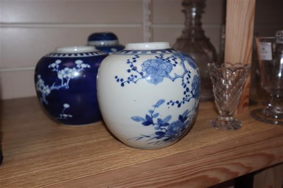 Three 19th century Chinese blue and white jars